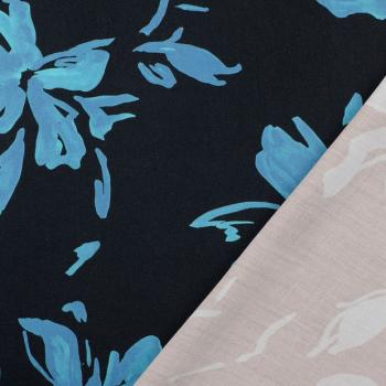 Viskose Satin Digitaldruck Blume blau